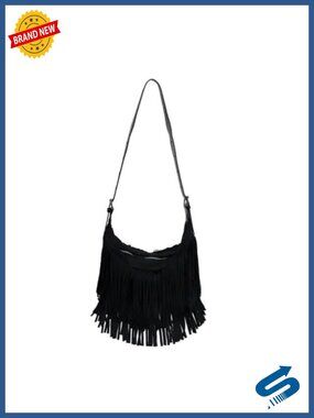 Vintage Suede Fringe Hobo Bag Tote Shoulder Crossbody Purse Western Cowgirl